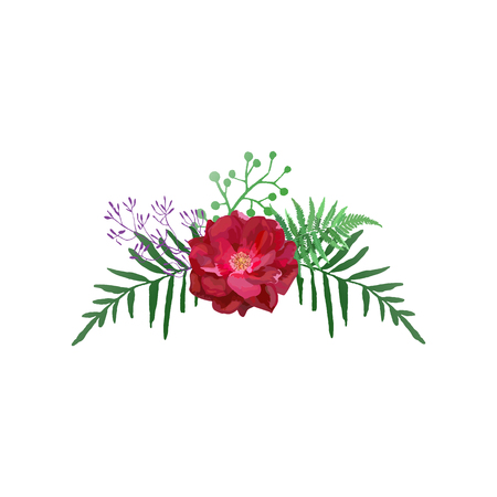 Floral set. Collection with red purple flowers hand drawn. Desigの写真素材