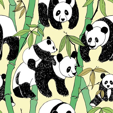 Beautiful panda bamboo pattern, great design for any purposes. Bamboo tree vector pattern. Wildlife character. Graphic abstract background. Animal wildlife backgroundのイラスト素材