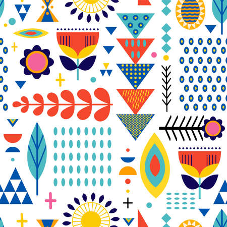 Easter holiday seamless pattern with chicken, rabbit, cut in paper art style. Silhouette illustration. Vector drawing. Happy easter banner. Geometric.のイラスト素材