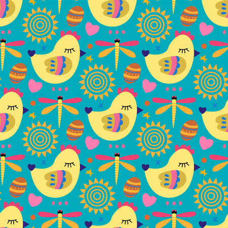 Happy Easter holiday seamless pattern with chicken, eggs in paper art style. Silhouette illustration. Vectorのイラスト素材