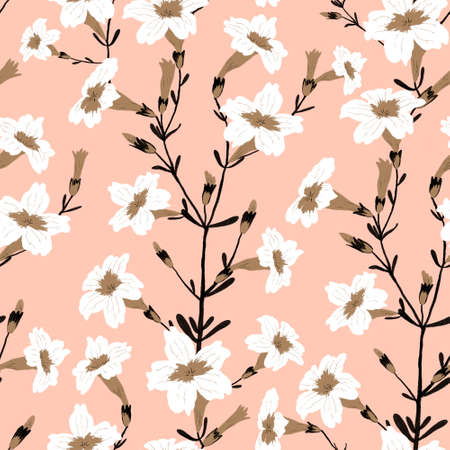 Beautiful seamless pattern for decorative design. Abstract white flowers illustration. Nature trendy design. Colorful texture background. Birthday greeting designの写真素材