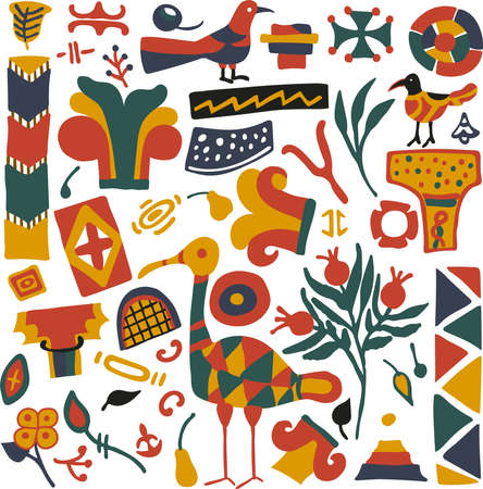 Modern folklore colorful set. Hand drawn abstract contemporary illustration Vectorのイラスト素材