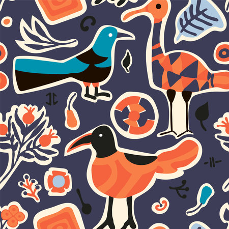 Seamless pattern with birds stickers Vector.のイラスト素材