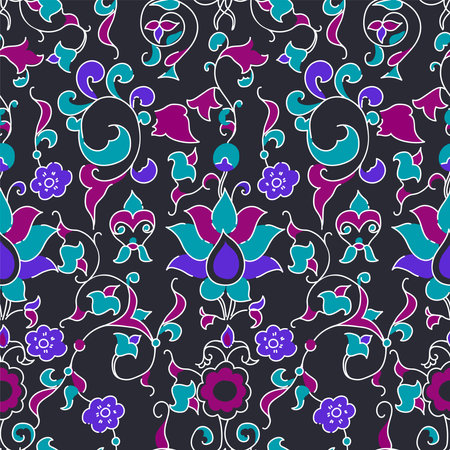 Line art blue damask pattern for fabric design. Modern cover design set. Vector texture. Geometric vector surface.のイラスト素材