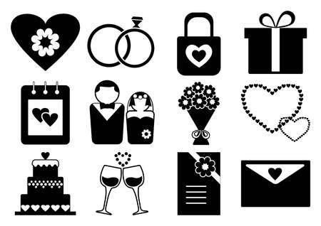 Black and white wedding set, vector illustrationのイラスト素材