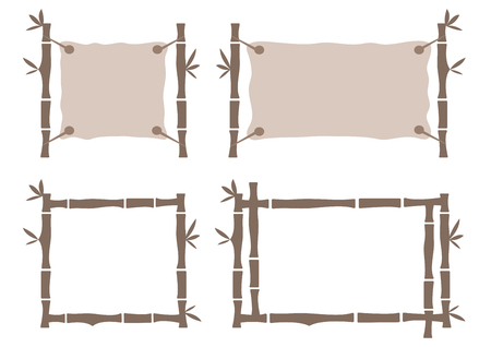 Set bamboo frame template for tropical signboard. Brown frame for your text. Vector illustrationのイラスト素材