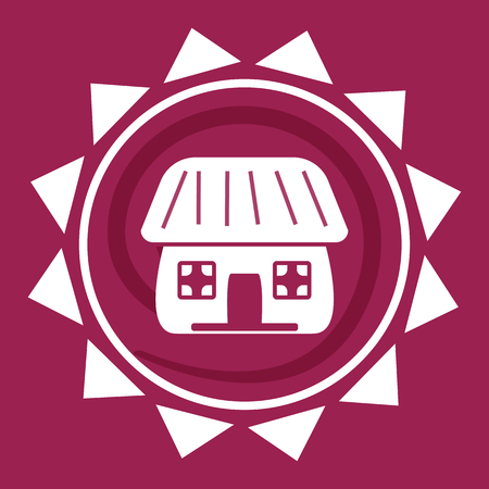 White house in the sun, logo on a red background, vector illustrationのイラスト素材