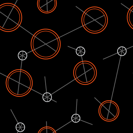 Circles and lines on black background, seamless pattern, vectorのイラスト素材