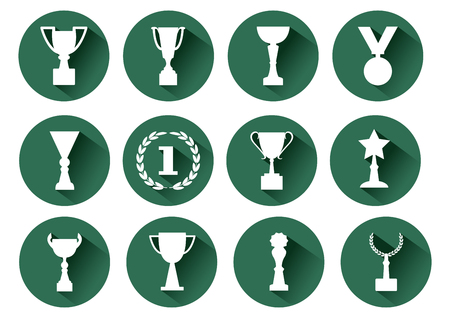 White award and cups on a green background, vector setのイラスト素材