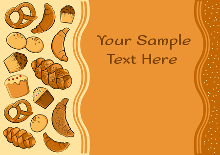 Bakery products, colored background, vector illustrationのイラスト素材