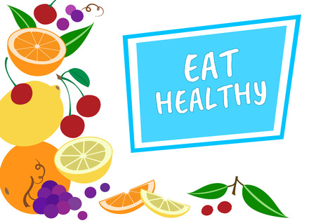 Eat healthy. Colorful fruit background, vector illustrationのイラスト素材