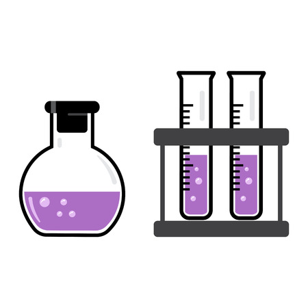 Chemical vessels and flasks with a purple liquid. Vector illustrationのイラスト素材