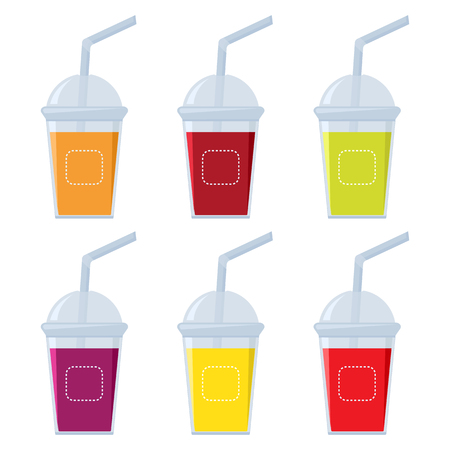 Set of glasses with colored fruit juices, vector illustrationのイラスト素材