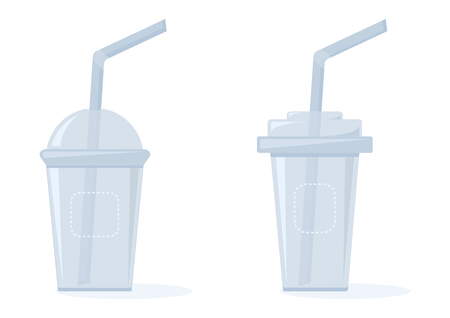 Set of plastic cups for liquids with straws, vector illustrationのイラスト素材