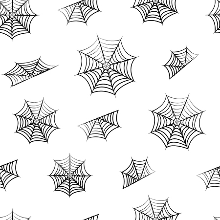 Black seamless pattern with spiderwebs for Halloween. Vector illustrationのイラスト素材