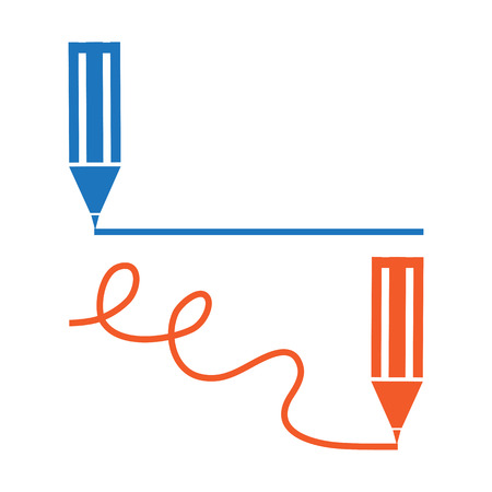 Blue and red pen/pencil or marker minimal icon. Pencils draws straight and curves lines. Vector illustrationのイラスト素材