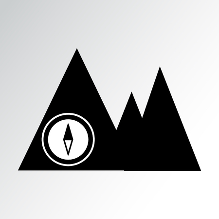 Black and white mountains and compass vector illustration.のイラスト素材