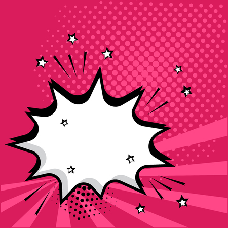 White empty speech comic bubble with stars and dots on pink background. Vector illustration in pop art styleのイラスト素材