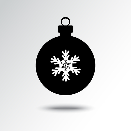 Christmas ball icon with snowflake, black and white silhouette. Vector illustrationのイラスト素材