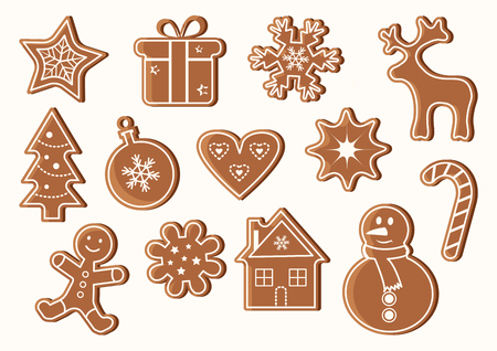 Colored set of Gingerbread Cookie. Vector illustrationのイラスト素材