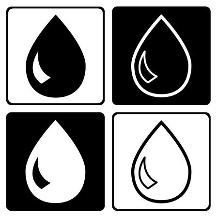 Set of black and white drop icon. Flat and outline design. Vector illustrationのイラスト素材