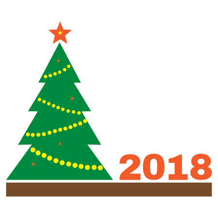 Colored New Year card with christmas tree and inscription 2018. Vector illustrationのイラスト素材