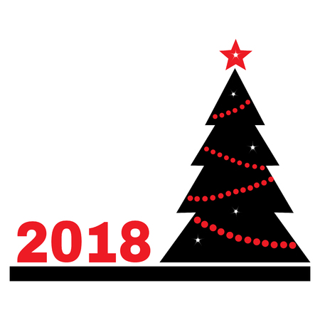 Black and red New Year card with christmas tree and inscription 2018. Vector illustrationのイラスト素材