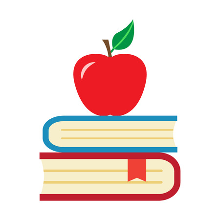 Red apple and books. Vector illustrationのイラスト素材