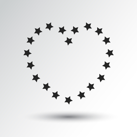 Heart with stars, black icon with shadow. Vector illustration.のイラスト素材