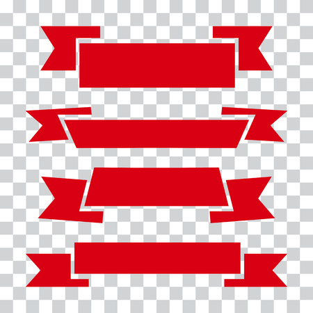 Set of red ribbons on transparent background. Vector illustration.のイラスト素材