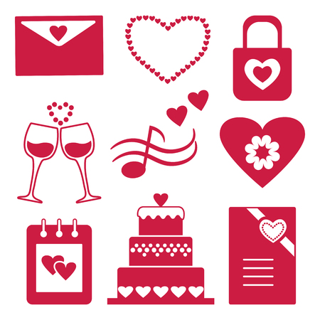 Set of red silhouettes, collection of icons for decorating and design of congratulation for Valentine's Day.のイラスト素材