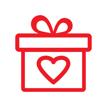 Red gift box with heart, outline design. Gift icon for Valentine's Day. Vector illustrationのイラスト素材