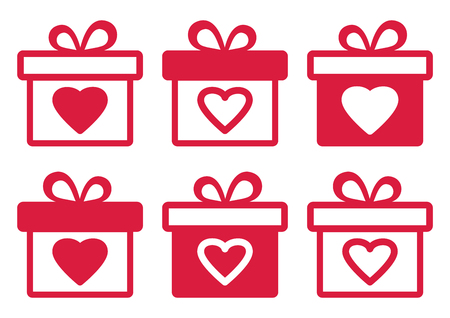 Set of pink gift boxes for Valentine's Day. Vector illustrationのイラスト素材