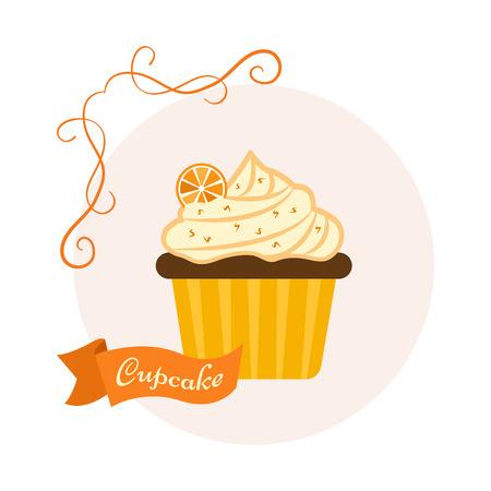 Citrus sweet dessert. Cupcake with orange. Vector illustrationのイラスト素材