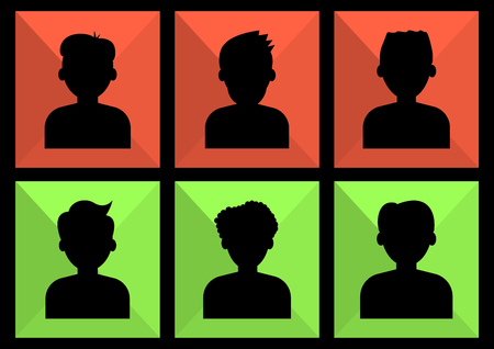 People portrait. Social network people colored icon. Set of men avatars, anonymous, black silhouettes. Vector illustrationのイラスト素材