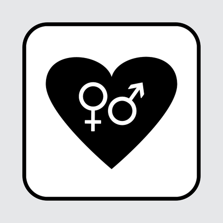 White male and female symbol inside black heart vector illustration.のイラスト素材