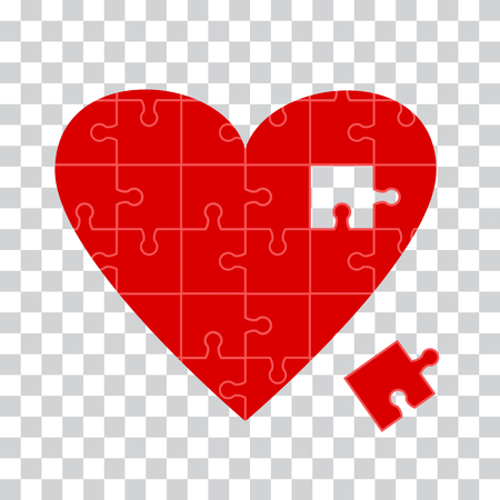 Red heart puzzle icon on transparent background. Vector illustrationのイラスト素材