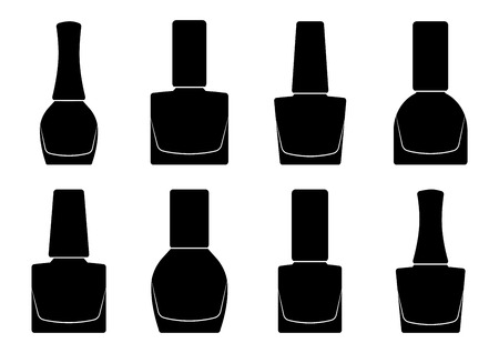 Set of nail polish bottle, black silhouette. Vector illustrationのイラスト素材