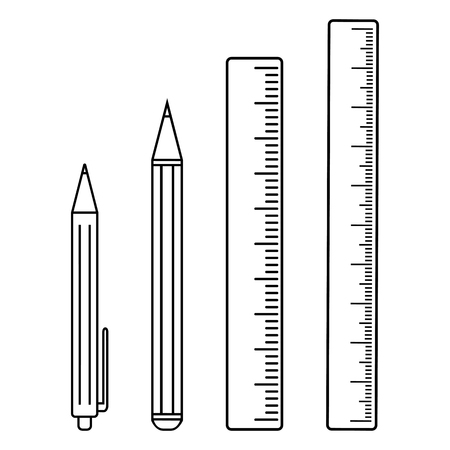 Rulers, pen and pencil, outline design. Vector illustrationのイラスト素材