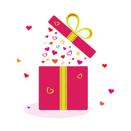 Open gift box with colored hearts and stars for Valentines day. Vector illustrationのイラスト素材