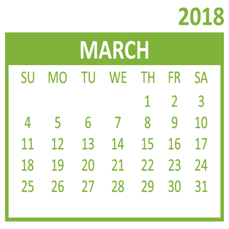 March, 2018 calendar template. Week starts from Sunday in white background.のイラスト素材