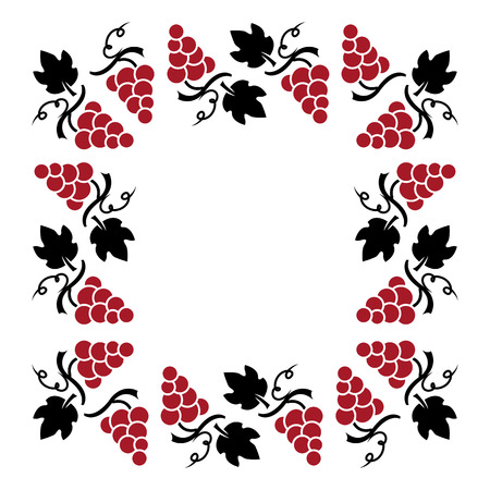 Decorative frame with grapevine, grapes and leaves. Black and red colors. Vector illustrationのイラスト素材