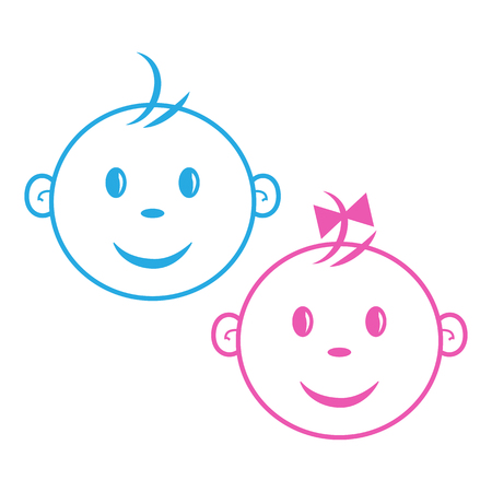 Boy and girl image. Face baby. Blue and pink colors, outline design. Vector illustrationのイラスト素材