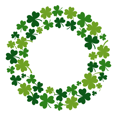 Round frame with green clovers for Saint Patrick's Day. Vector illustrationのイラスト素材