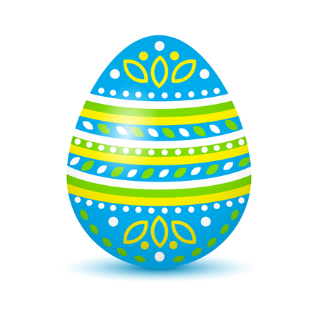 Colorful Easter egg with colored shadow, isolated on white background. Blue, green and yellow colors. Vector illustrationのイラスト素材