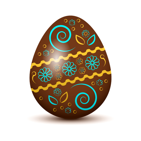 Colorful Easter egg with colored shadow isolated on white background. Brown, azure and yellow colors. Vector illustrationのイラスト素材