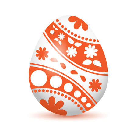 Colorful Easter egg with colored shadow, isolated on white background. White and orange colors. Vector illustrationのイラスト素材