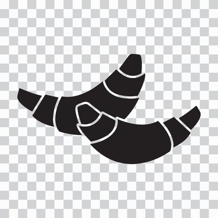 Two croissants, black silhouette on transparent background. Vector illustrationのイラスト素材