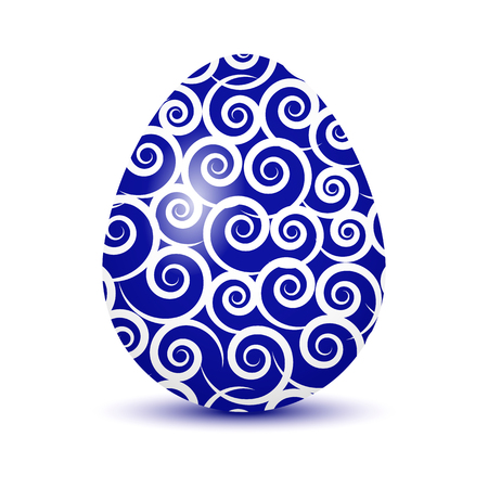 Colorful Easter egg with colored shadow, isolated on white background. Blue and white colors. Vector illustrationのイラスト素材