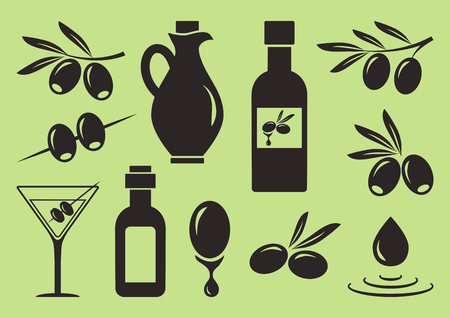 Olive set. Black silhouettes. Vector illustrationのイラスト素材
